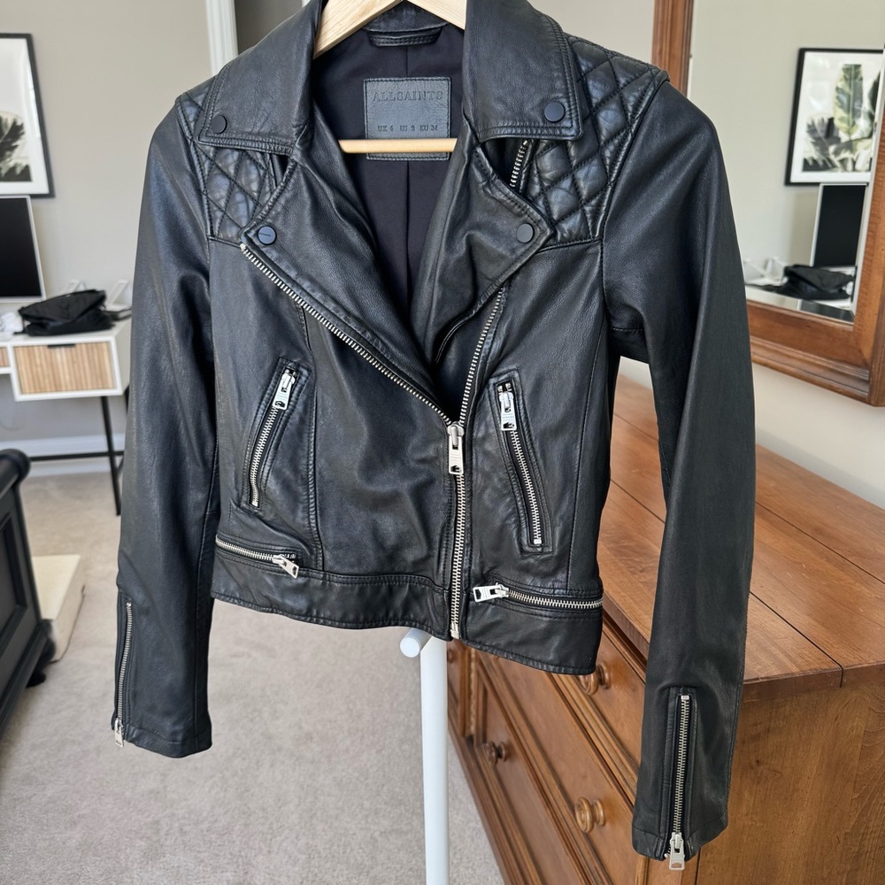 NWOT! All Saints Cargo Leather Biker Jacket - Picture 8 of 14